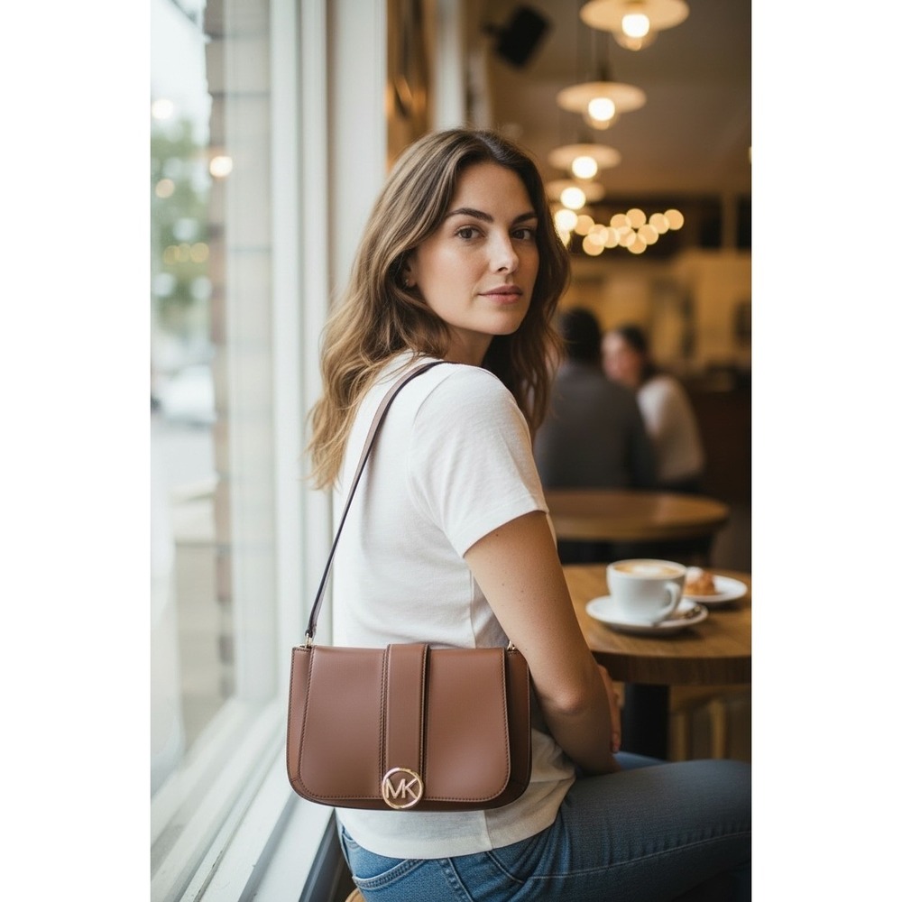 Michael Kors Shoulder Bag Womens Small Luggage Brown Excellent MK‎ Logo Leather
